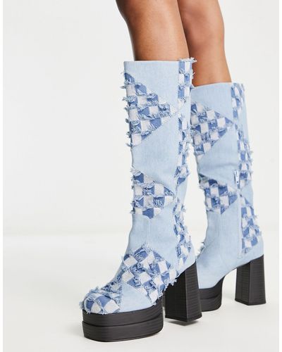 ASOS Botas por la rodilla denim con plataforma charisma - Azul