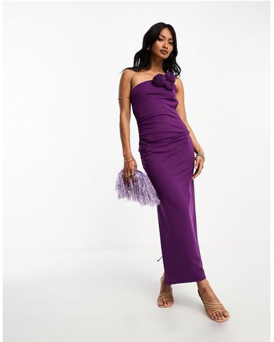 Mango 3d Floral Detail Midi Dress - Purple