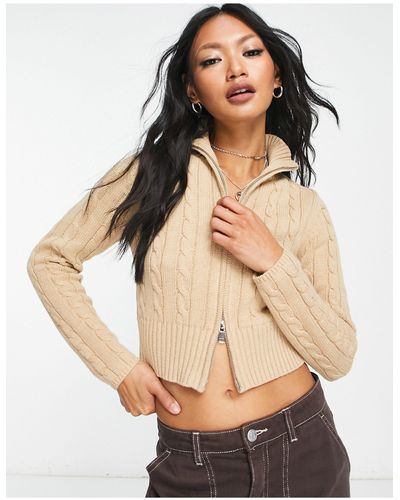 Reclaimed (vintage) Inspired - maglione a trecce taglio corto beige con zip - Neutro