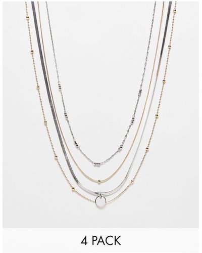 TOPSHOP Nixon Pack Of 4 Mixed Necklaces - White