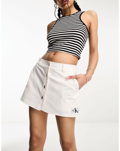 Calvin Klein Monogram Logo Button Down Skirt - White