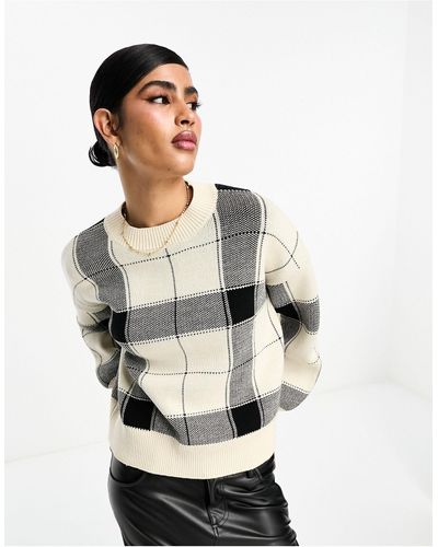 SELECTED Femme - maglione oversize a quadri bianchi e neri - Grigio