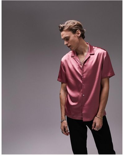 TOPMAN Premium - Satijnen Overhemd Met Korte Mouwen - Roze