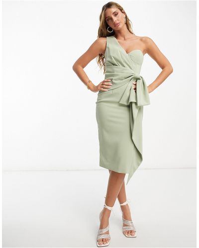 Lavish Alice Midi-jurk Met Blote Schouder En Strikdetail - Groen