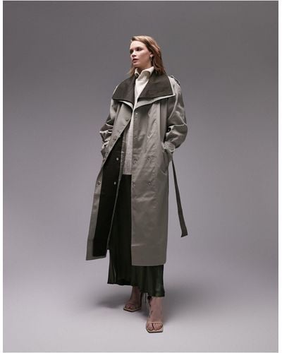 TOPSHOP Tailored Double Layered Funnel Neck Trench - Grey