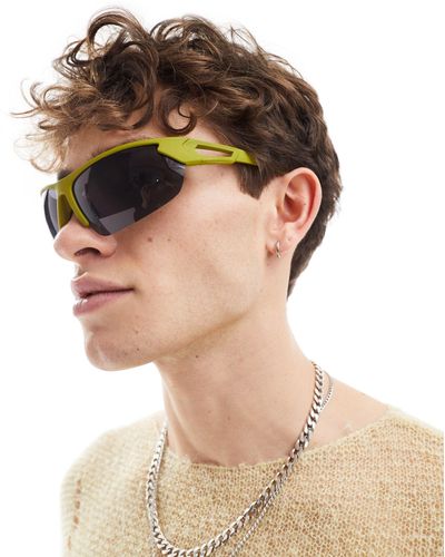 ASOS Racer - occhiali da sole senza bordo kaki con montatura opaca - Marrone