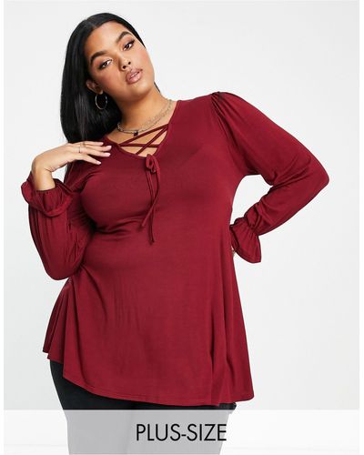 Yours Exclusive Lace Up Top - Red