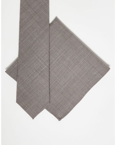 Noak Cravate fine et pochette à motif pied-de-poule - Gris