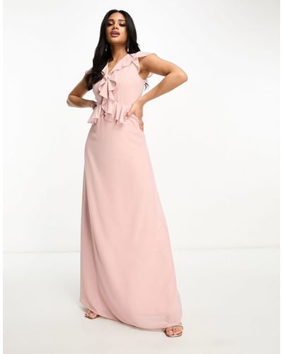 TFNC London Bridesmaid Chiffon Maxi Dress With Frill Detail - Pink