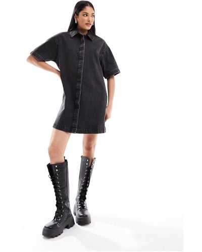 ASOS Short Sleeve Denim Shirt Dress - Black