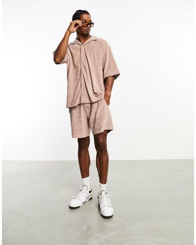 Pull&Bear Towelling Shirt Co-ord - White