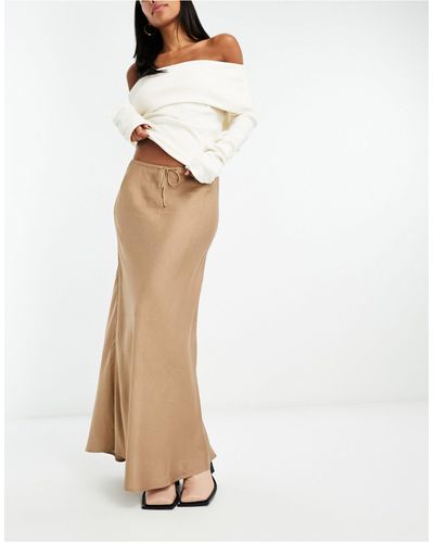 Mango Falda larga marrón claro con lazada en la cintura - Blanco
