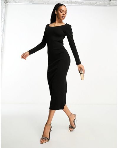 Fashionkilla Fine Knit Low Back Bodycon Midi Dress - Black