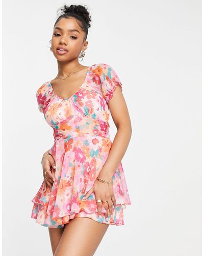 Miss Selfridge Chiffon Bow Back Rara Playsuit - Pink