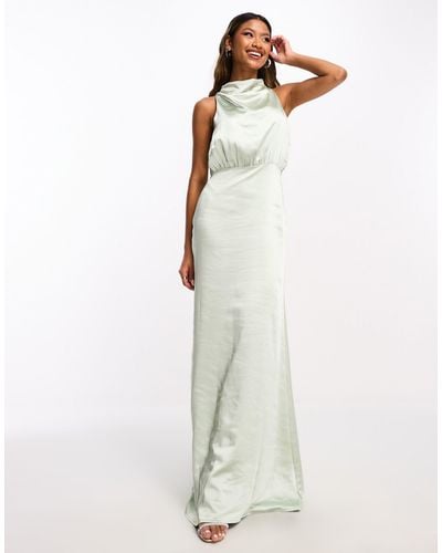 Pretty Lavish Bridesmaid Farrah High Neck Drape Satin Maxi Dress - White