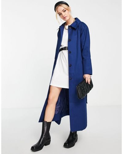 TOPSHOP Cotton Trench Coat With Buttons - Blue