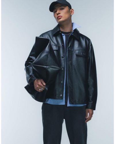 TOPMAN Faux Leather Western Jacket - Black