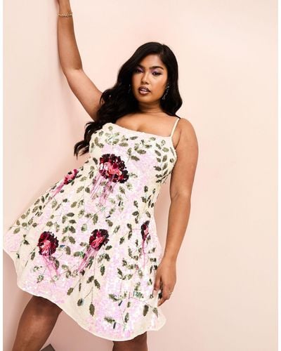 ASOS Curve Sequin Prom Mini Dress With Embellished Flowers - Multicolor