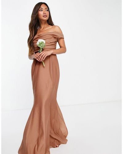 ASOS Bridesmaid Off Shoulder Maxi Dress With Corset Detail - Pink