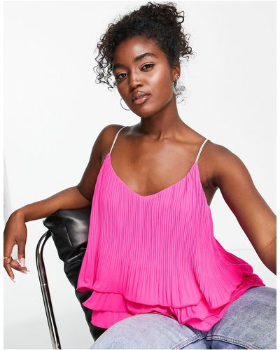 New Look Plisse Frill Strappy Cami - Pink