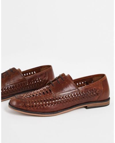 Red Tape Woven Leather Lace Up Shoes - Brown