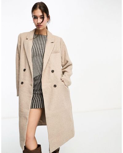 Object Formal Twill Double Breasted Longline Wool Coat - Natural