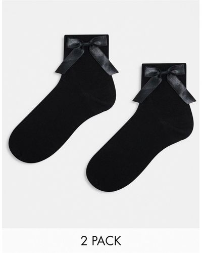 ASOS 2 Pack Bow Ankle Socks - Black