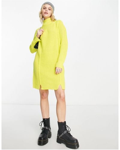 ONLY High Neck Knitted Mini Dress With Seam Detail - Yellow