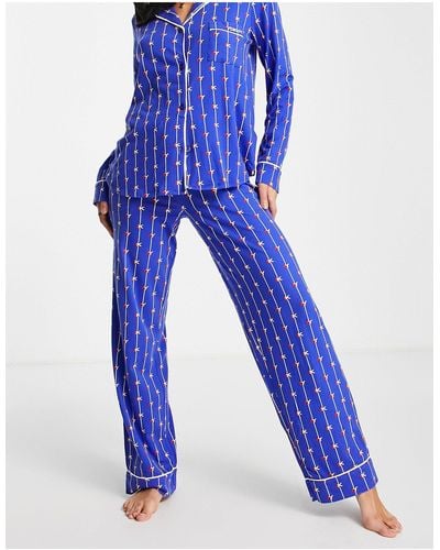 DKNY Notch Collar Long Pyjamas - Blue