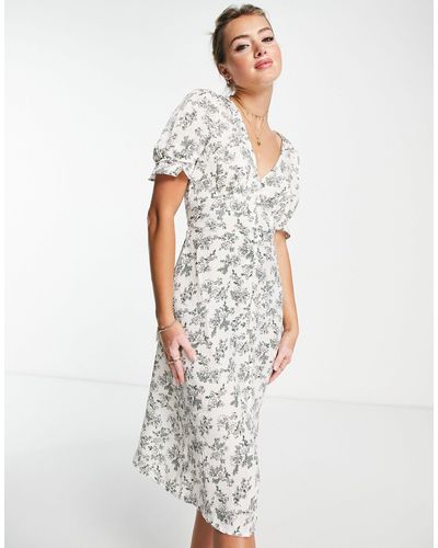 Brave Soul Neerim - robe mi-longue à imprimé fleurs - crème - Blanc