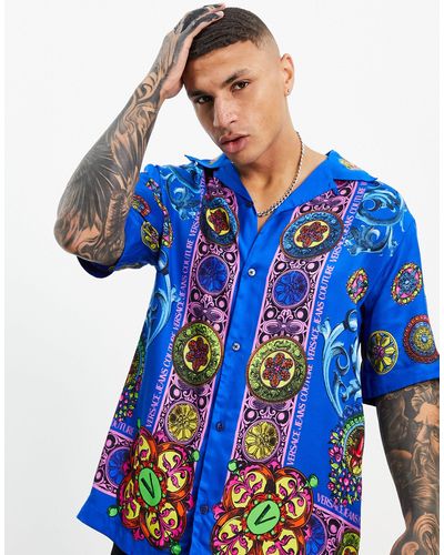 Versace Barok Overhemd Met Korte Mouwen - Blauw