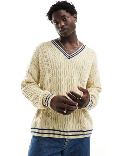 ASOS Oversized Cable Knit Cricket Sweater - White