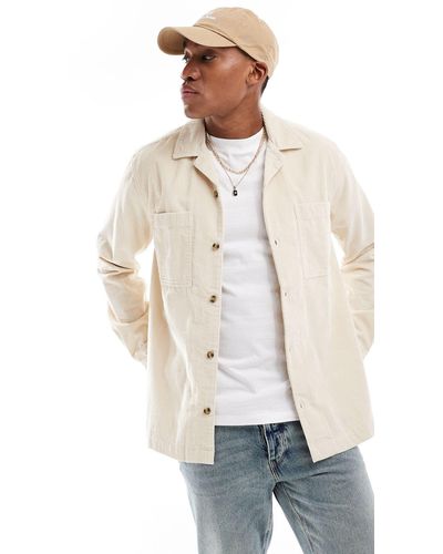 ASOS Cord Overshirt With Revere Collar - White