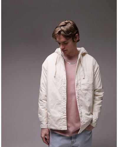 TOPMAN Quilted Overshirt With Hood - Natural
