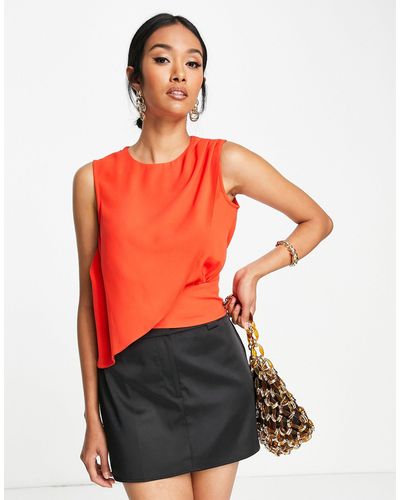 ASOS Sleeveless Blouse With Drape Front - Red