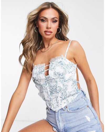 Missguided Corset Top With Lace Trim - Blue