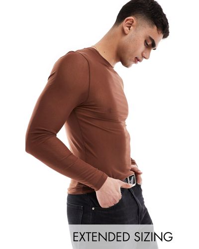 ASOS Muscle Fit Long Sleeve T-shirt - Brown