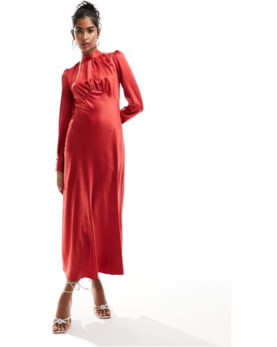 ASOS High Neck Maxi Satin Tea Dress - Red