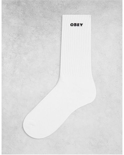 Obey Chaussettes à petit logo - Blanc