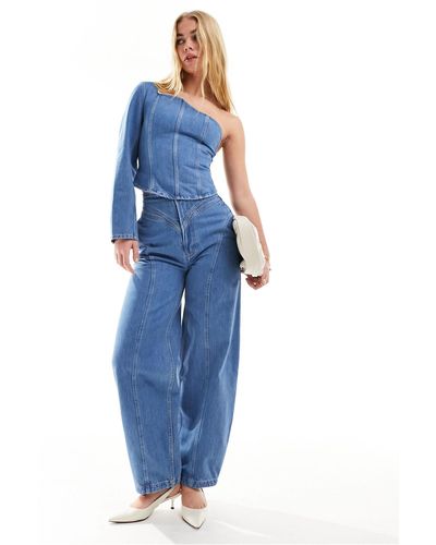 & Other Stories Jeans a vita alta bombati medio con cuciture a vista - Blu