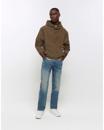 River Island Straight Fit Faded Jeans - Blue