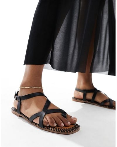 South Beach Strappy Sandals With Whipstitch Detail - Black