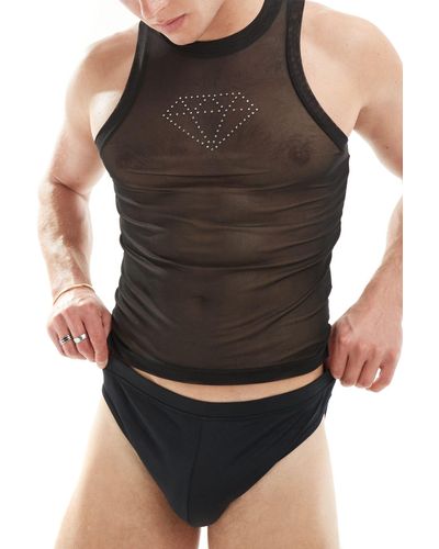 ASOS Co-ord Mesh Swim Vest With Diamante Stars - Black