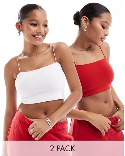 Pull&Bear 2 Pack Strappy Tube Crop Top - Red