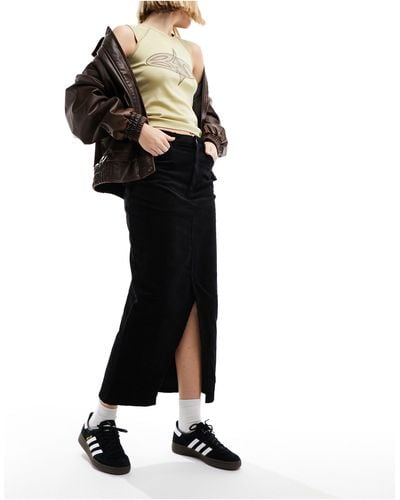 Monki Cord Midi Skirt With Split Hem - Black