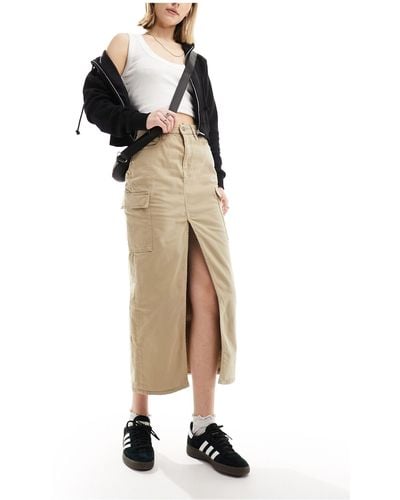 Calvin Klein Front Split Denim Maxi Skirt - Natural