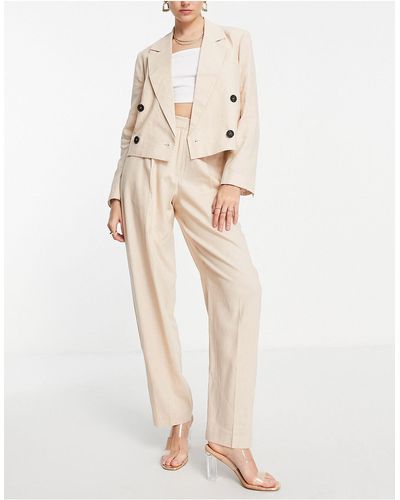 TOPSHOP Tailored Co-ord Double Breasted Linen-blend Blazer - Natural