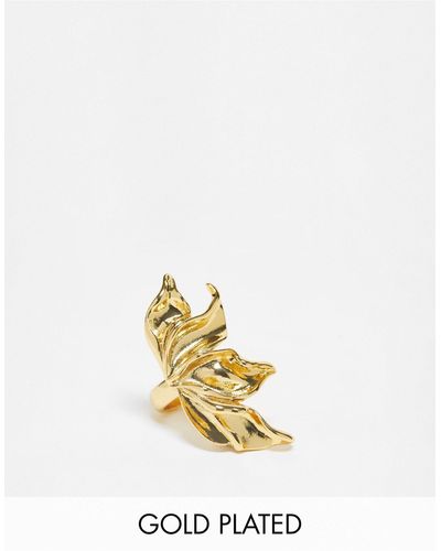 ASOS Edizione limitata - anello dorato placcato 14 k con design a forma di petali - Bianco