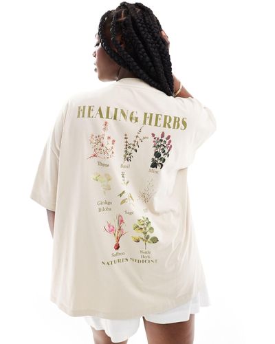 ASOS Asos Design Curve Oversized T-shirt With Healing Herbs Back Graphic - White