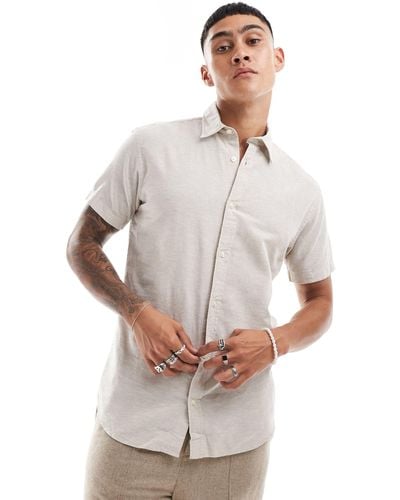 Jack & Jones Linen Shirt With Short Sleeves - Grey